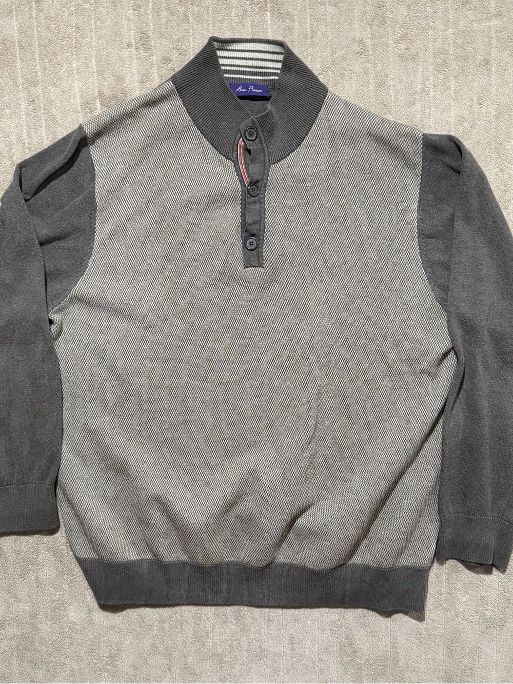 Men’s Alan Flusser Sweater XL 100% Cotton 1/4 Button Mock Neck Preppy Classic